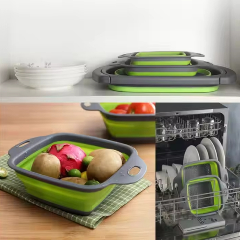 Long Handle Kitchen Foldable Plastic Fruit and Vegetable Strainer