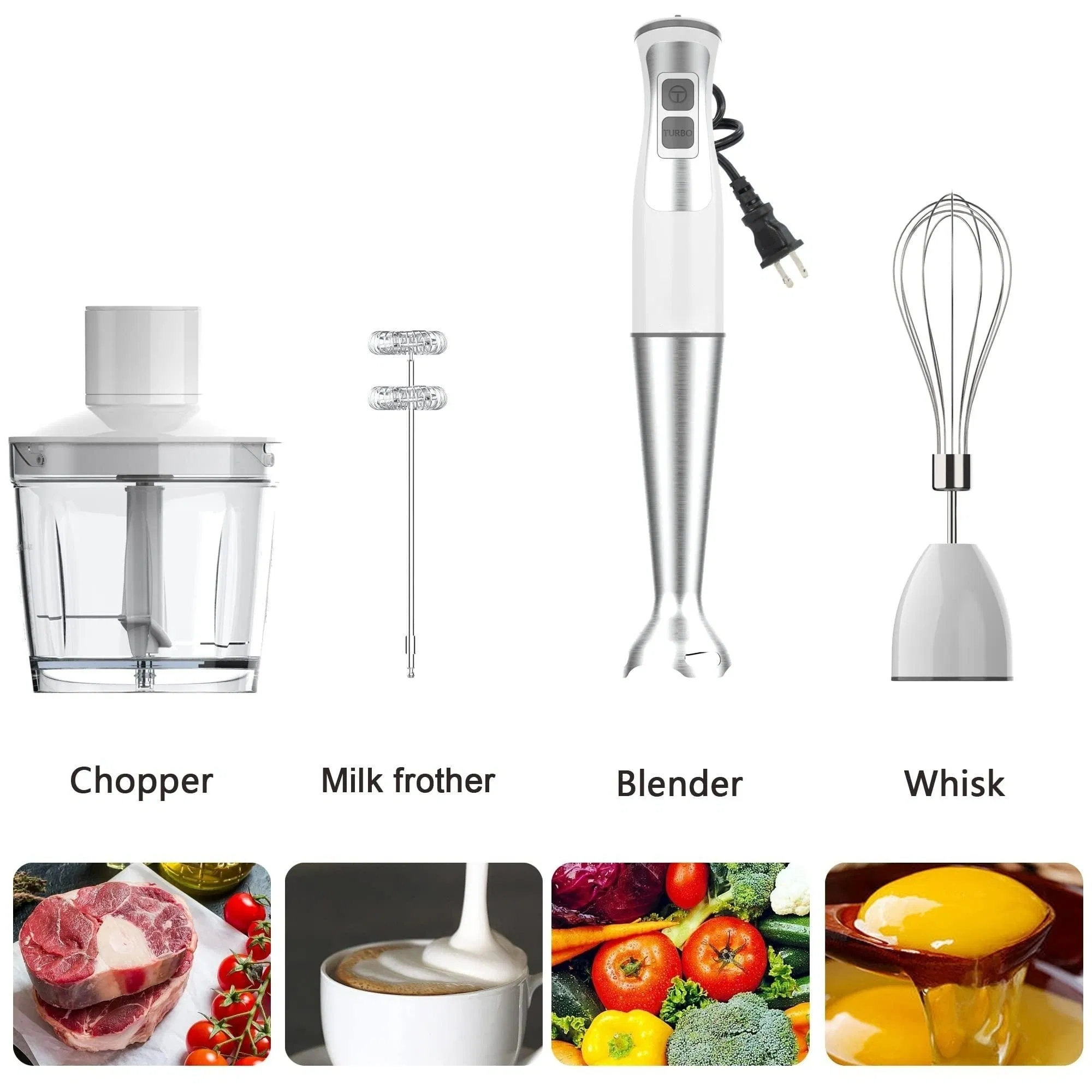 Fashionable BPA-Free 600ml Container 500ml Food Grinder 5-in-1 8-Speed Stick Hand Blender