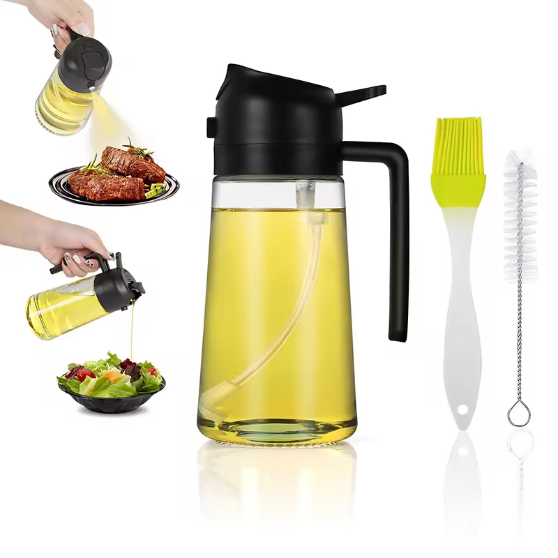 High Quality Glass Oil Sprayer 2 in 1 Food Grade Olive Oil Mister Spray Bottle Dispenser for BBQ Baking Cooking