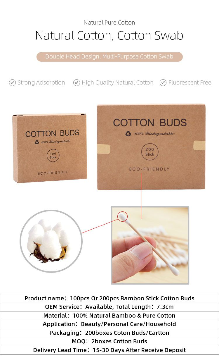 Plastic-Free Bamboo Cotton Swabs Pure Natural