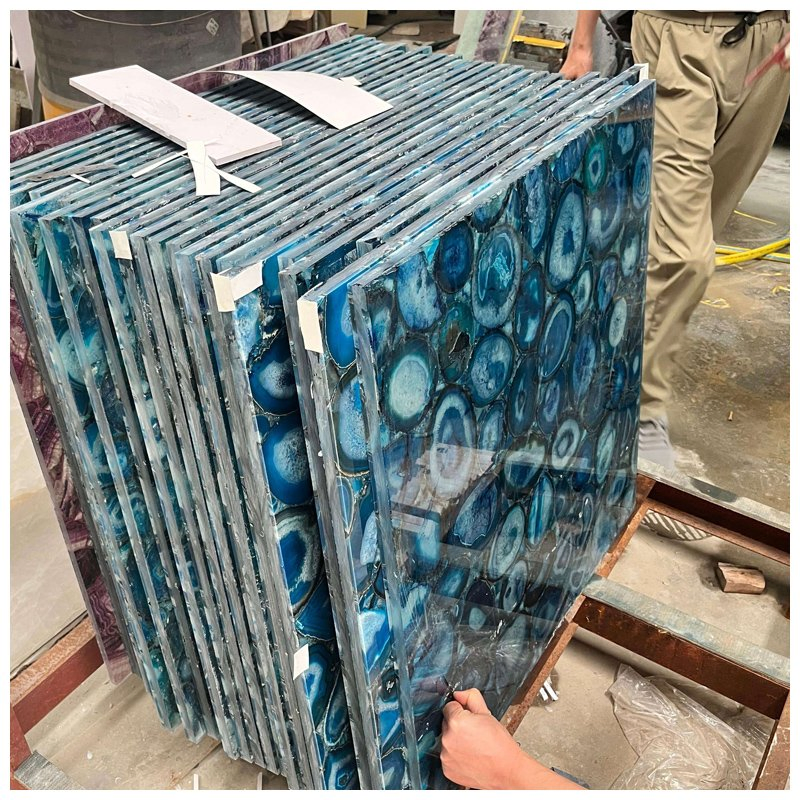 Semi-Precious Blue Agate Gemstone Backlit Tiles