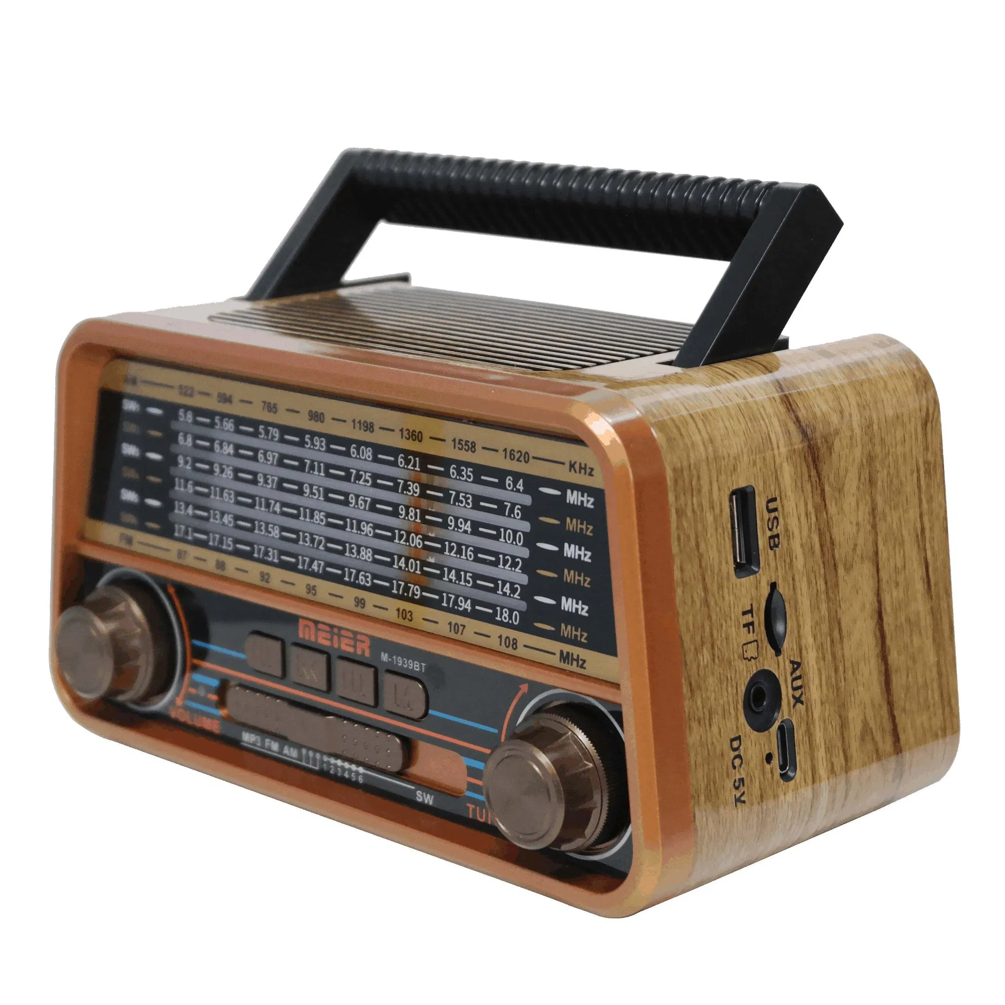 Bluetooth Products Portable 3-Band Am FM Sw Radio, TF Card and MP3 Player, Rechargeable Speakers Bluetooth Retro Design Meier M-1939bt