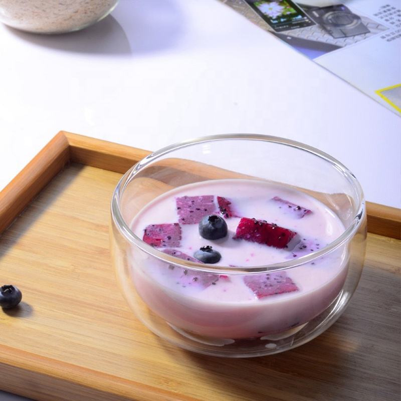 Anti-Scald Double Wall Glass Bowl for Fresh Salads