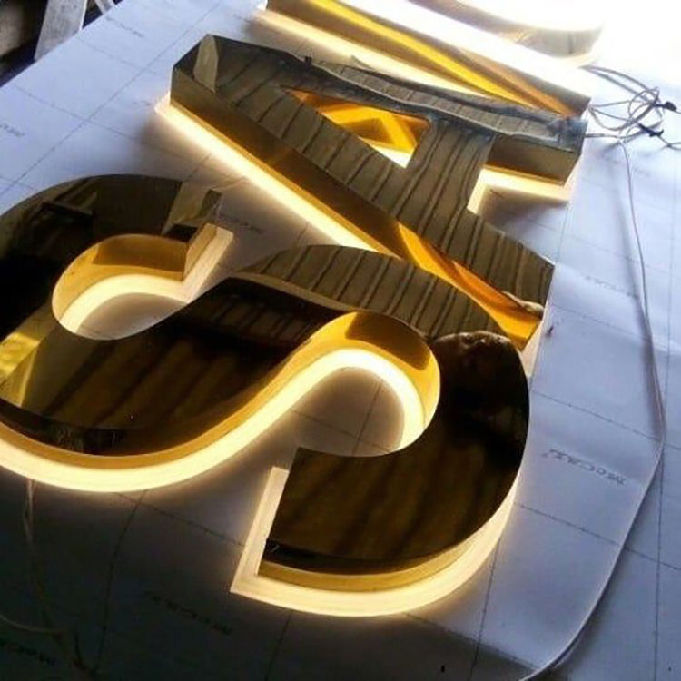 Chinahoo Customized Signs Mirror Gold Wall Sign LED Logo Signboard LED Store Building Open Sign for Business
