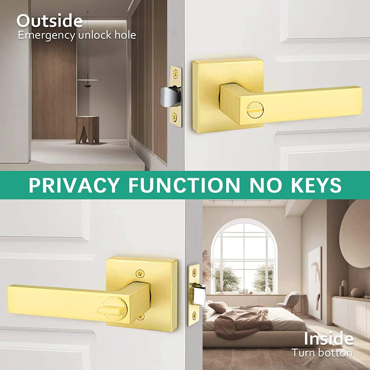 Modern Design Zinc Alloy Internal Wooden Bedroom Door Gold Lever Handle Lock with Home Hotel