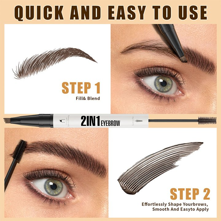New Double Head Waterproof Long-Lasting 2 in 1 Liquid Eyebrow with Eyebrow Tint Pen
