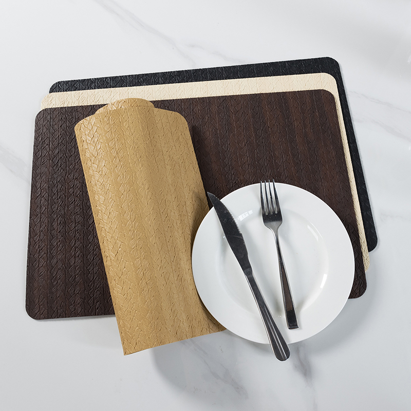Heat Resistant Non-Slip PVC Placemat Vintage Luxury Cowhide Texture Leather Table Mat