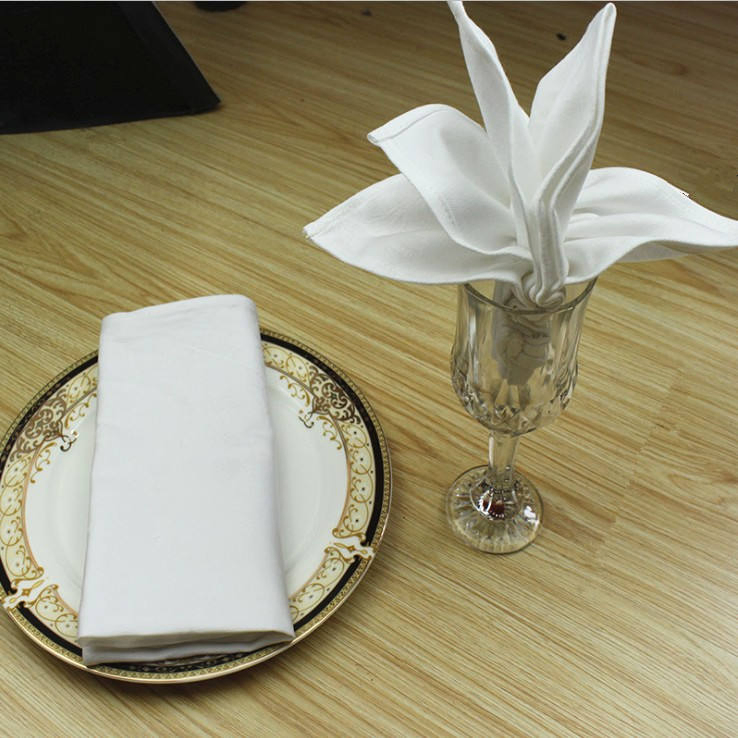 Durable Plain Dyed Hotel Restaurant Tables Linen Restaurant Customized Size Satin Band Napkin Cloth White 100%Cotton Woven OEM Fabric