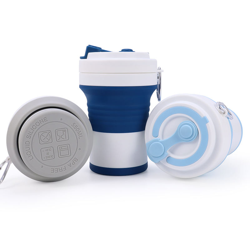 Portable Silicone Foldable Cups 550 Ml Silicon Folding Travel Coffee Mug with Lid for Promotion Gifts