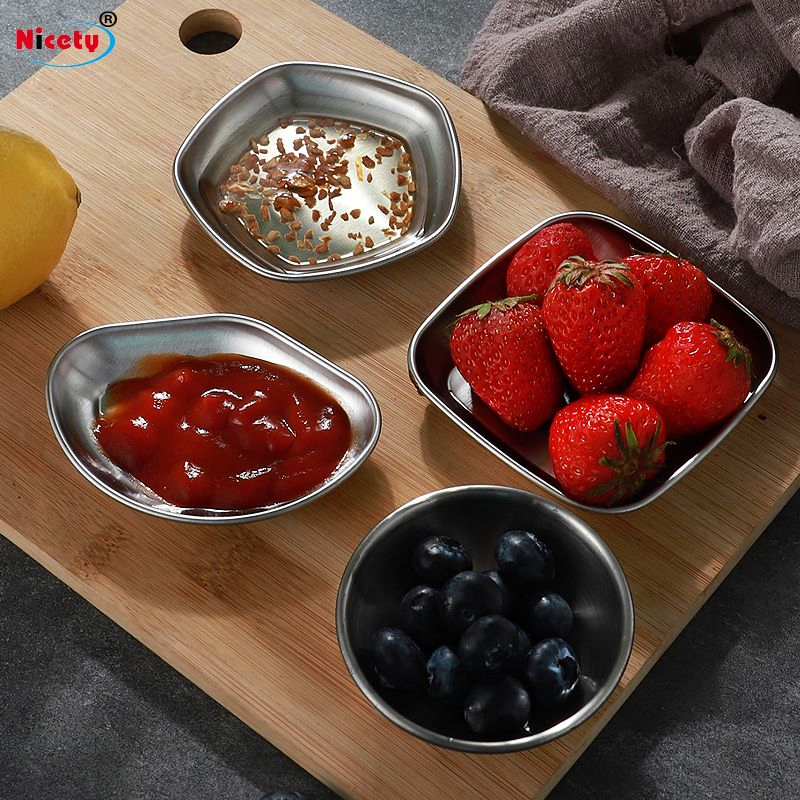 2022 Logo Customize Food Grade Sauce Cups Small Metal Tray Sauce Dish Stainless Steel Dipping Sauce