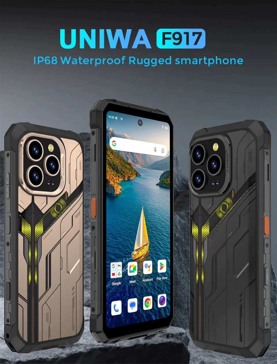 Защищённый смартфон Uniwa F917 6.79" 128GB с ночным видением