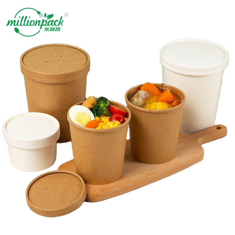 Custom Logo Kraft Paper to-Go Containers Soup Storage Bowl with Lids