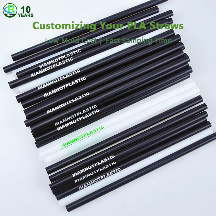 China Eco-Friendly Disposable Custom Logo Natural PLA 100% Compostable Black Straws