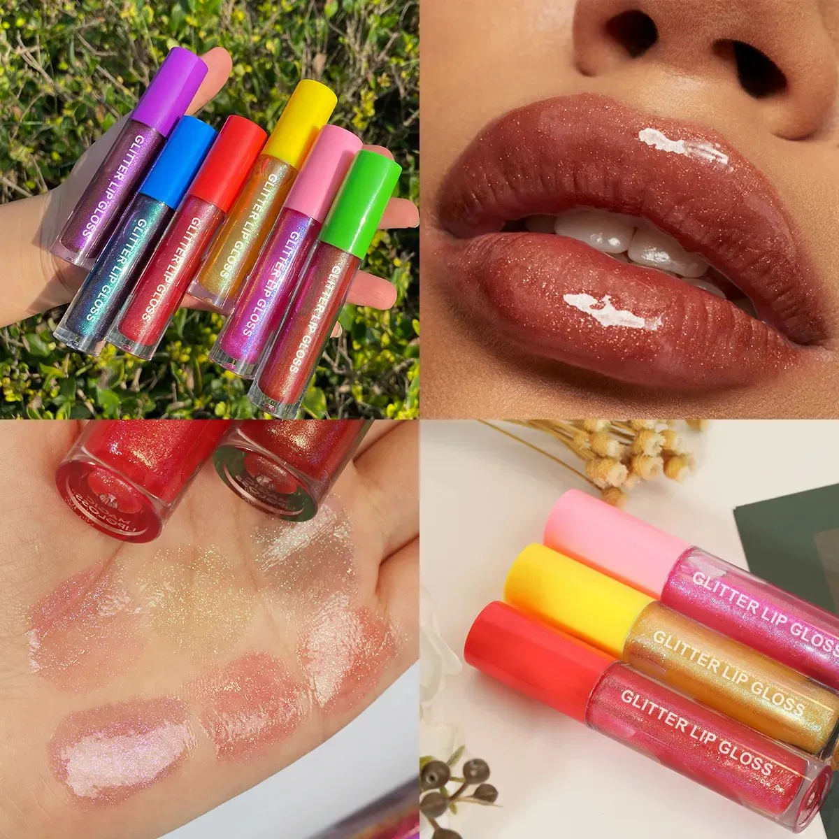 Wholesale 6 Colors Organic Fruit Flavor Waterproof Lip Plumper Glitter Lip Gloss