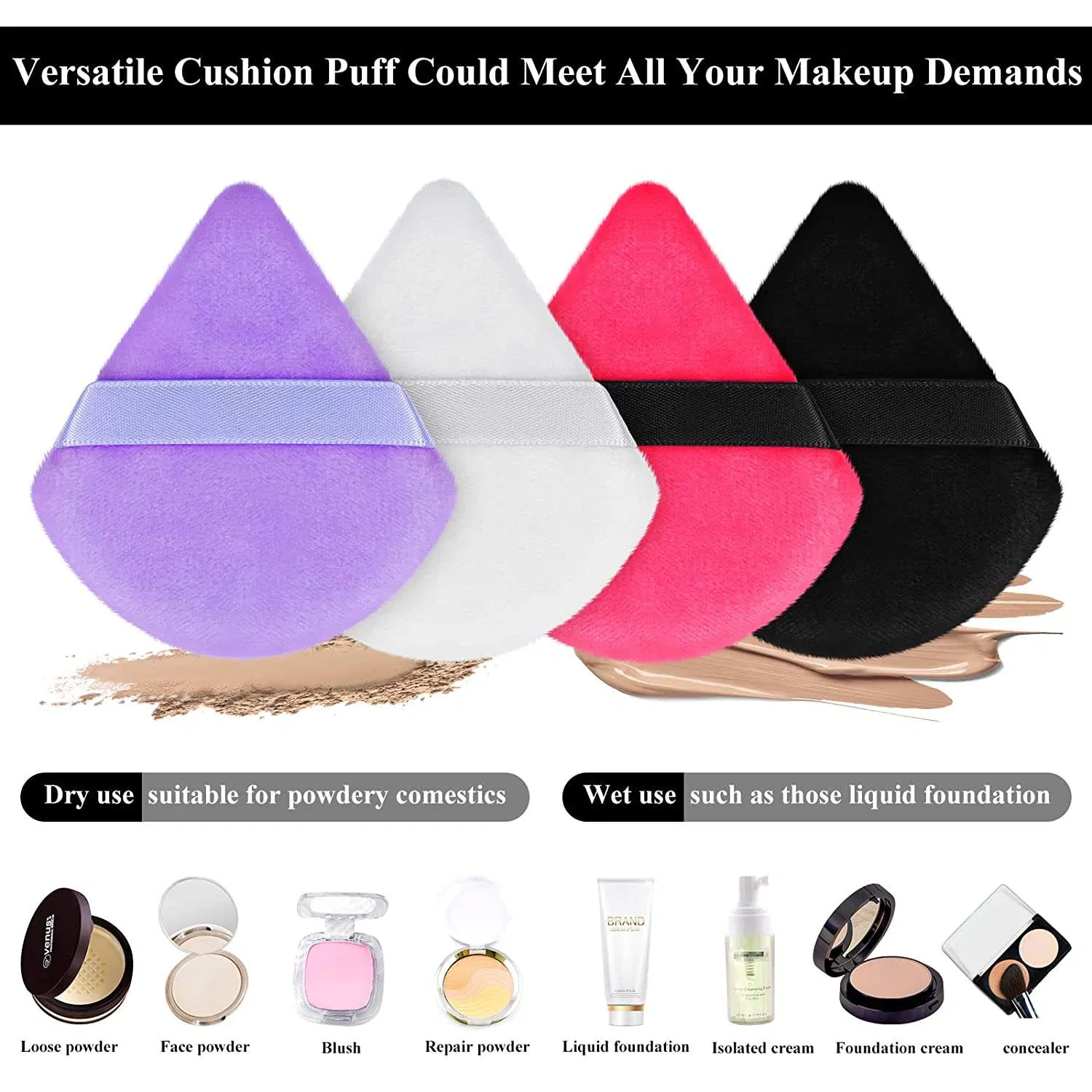 Wholesale 12PCS Triangle Makeup Puff Ultra Soft Powder Puff Makeup Sponge Loose Mineral Powder Wet Dry Triangle Powder Puff