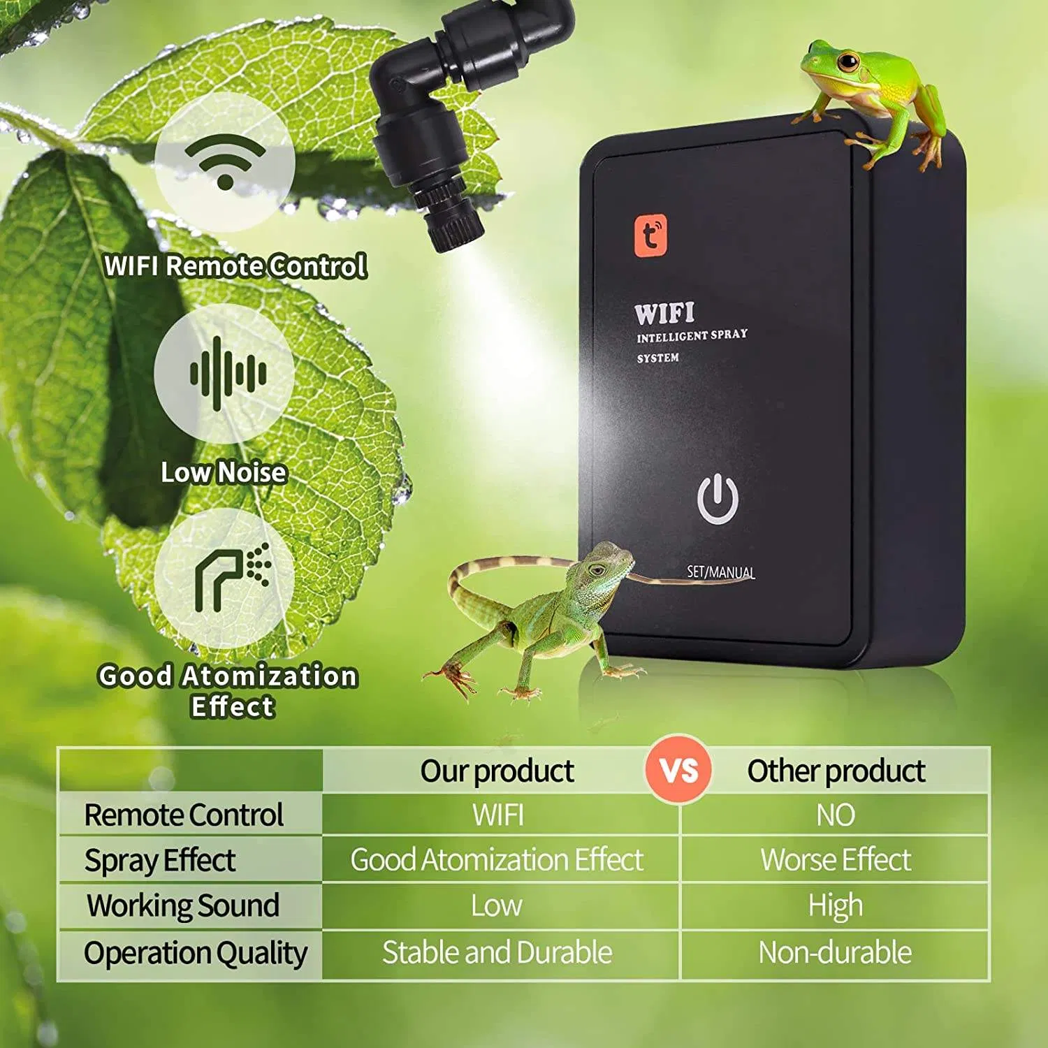 Tuya WiFi Reptile Humidifier Fogger Terrarium Watering Reptile Mister System with Adjustable Spray Hoses and Nozzle Sprinkler