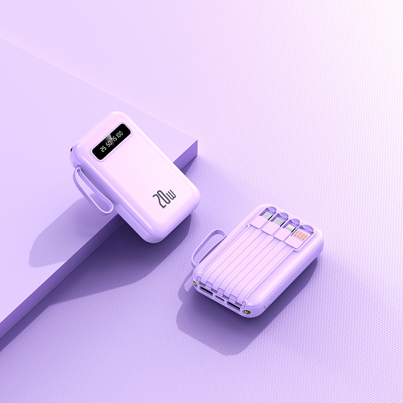 5000mAh Mini Mobile Power Bank with Built-in Cable, Wholesale Offer Large Capacity Customizable Logo for Gifts Cross-Border