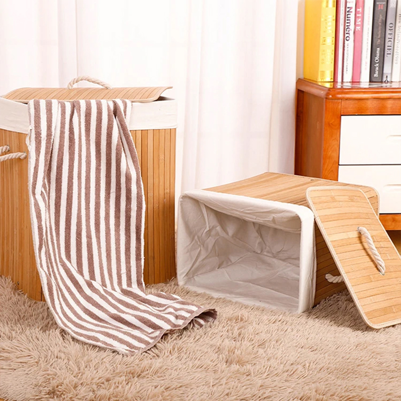 Home Hamper Foldable Frame Fabric Collapsible Storage Bamboo Clothes Laundry Basket with Lid Private Label