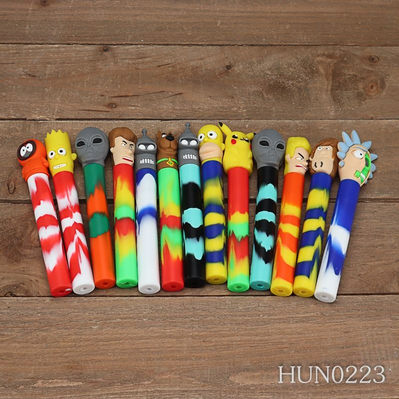 Mix Pictures Expressional and Cartoon Pen Cap Silicone Smoking Pipes