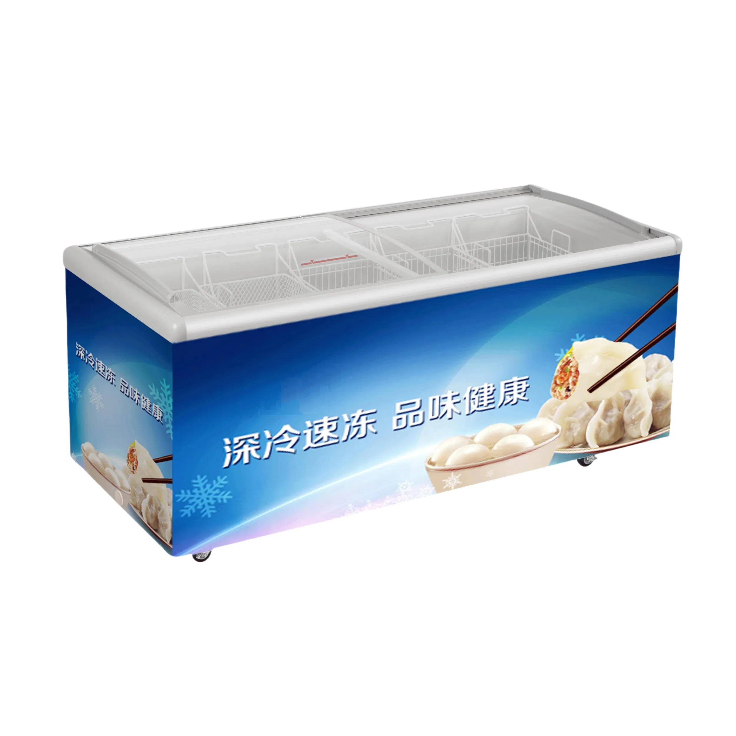 Supermarket Commercial Sliding Bilateral Glass Door Ice Cream Refrigerator Freezer