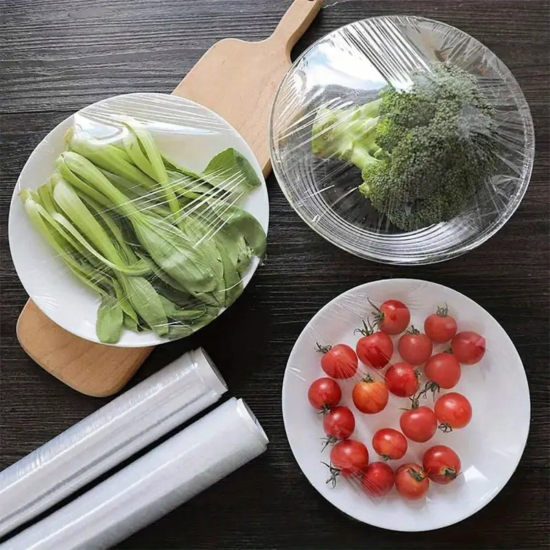 PE Cling Film Jumbo Rolls with Slid Cutter PE Food Wrap Dispenser to Keep Cake Jelly Potato Chips Fresh Shrink Wrap Mode