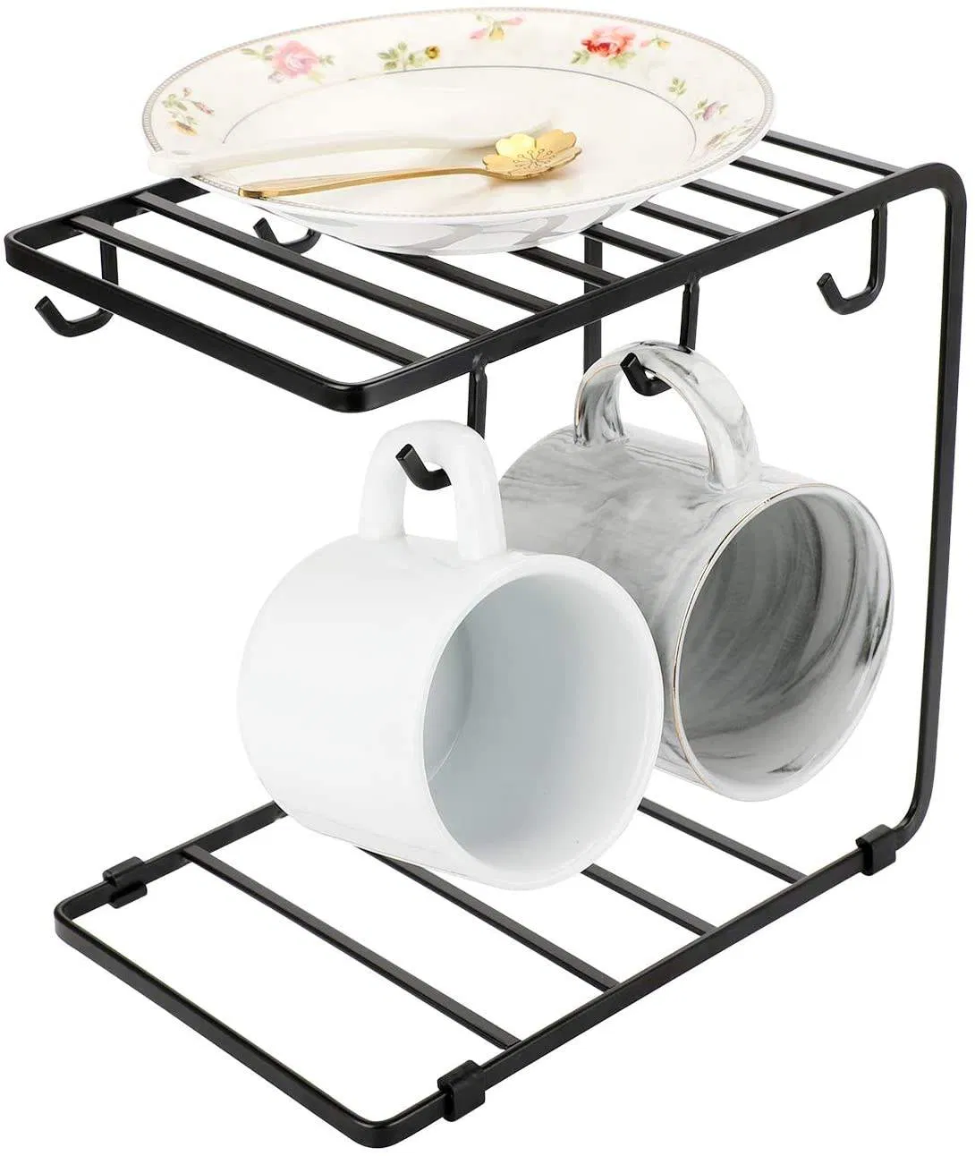 6 Hooks Metal Coffee Mug Cup Holder Rack Drinking Mugs Drying Display Rack