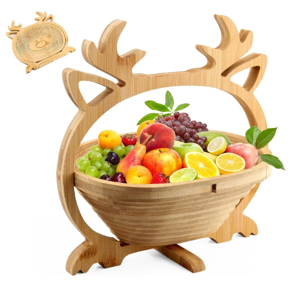 Bamboo Fruit Tray Dried Christmas Elk Shape Foldable Fruit Basket