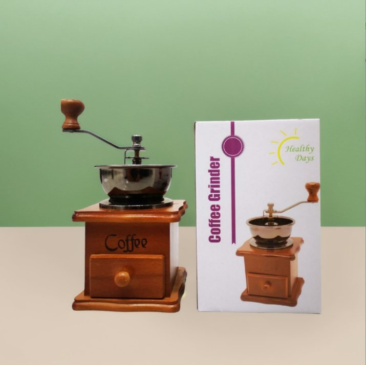 Home Classic Hand-Crank Coffee Grinder, Coffee Bean Mill, Vintage Solid Wood Coffee Decor, Small Portable Manual Coffee Grinding Machine