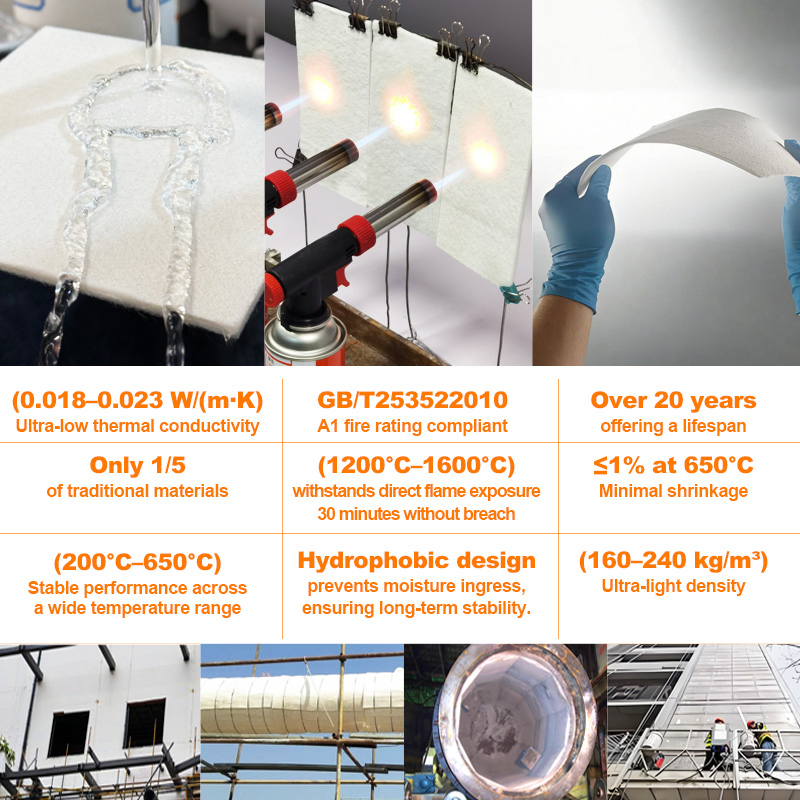 Fireproof Aerogel Insulating Blanket Low Thermal Conductivity Aerogel Felt for Wall Building Insulation
