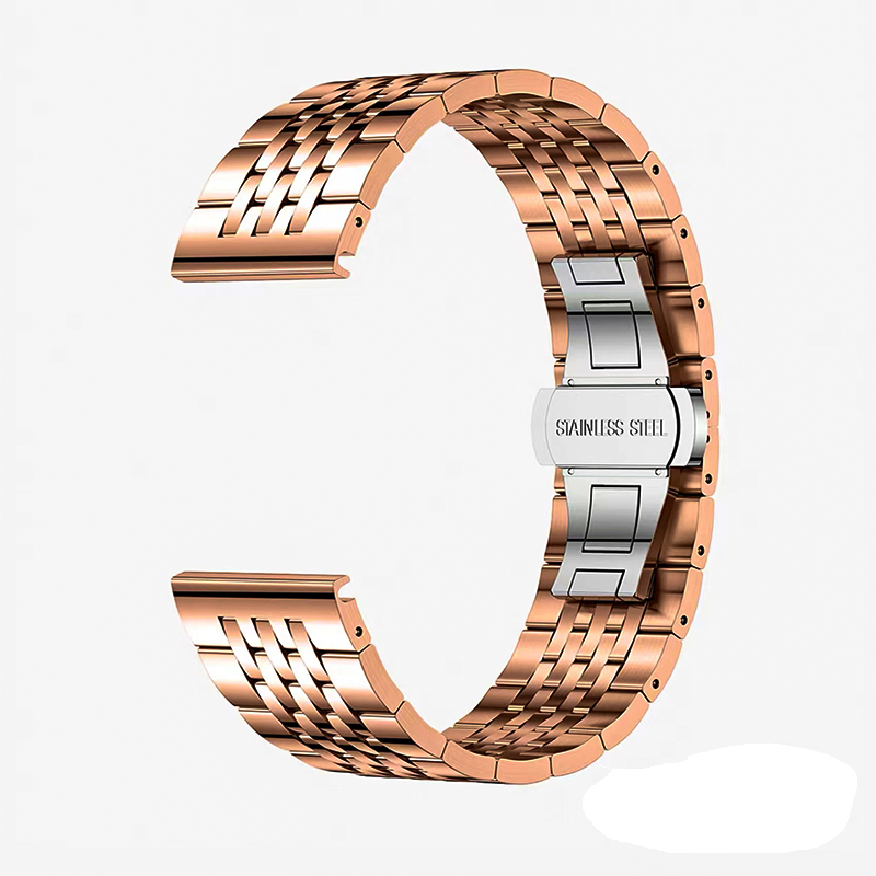 Customized 304 Precision Stainless Steel Adjustable Metal Stainless for Apple Watch Band Seven Beads Solid Butterfly Buckle Watch Strap