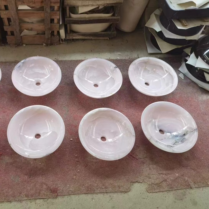 Pink Onxy Shell Shape Flower Sink Wash Hand Stone Marble Basin for Bathroom