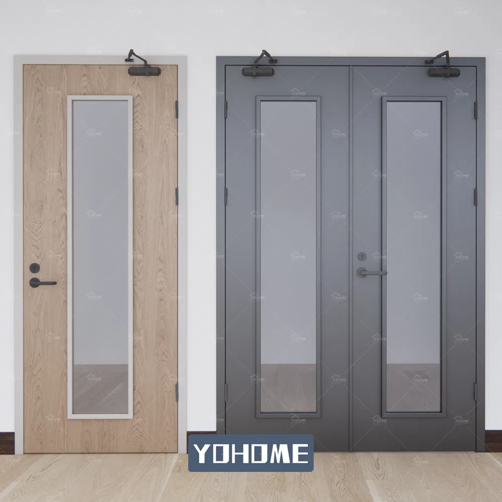 Yohome Mall School Condo Hotel 1.5 Hours Steel Fire Rated Door Galvanized Steel Fire Doors Commercial Building Fire Proof Doors