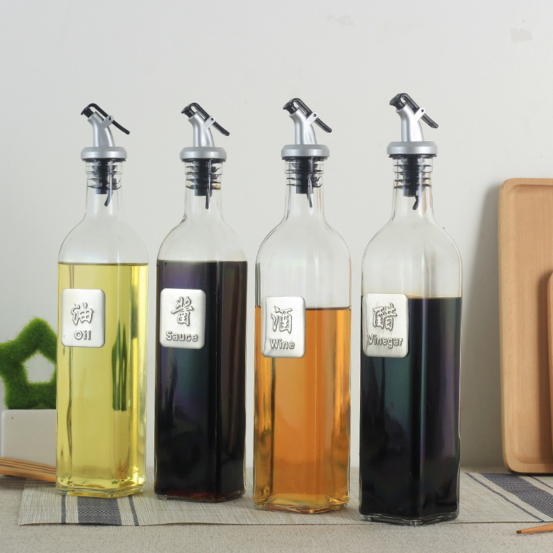 Food Grade Empty 17oz Glass Olive Oil Bottle 500ml Clear Oil Vinegar with Pourers and Funnel