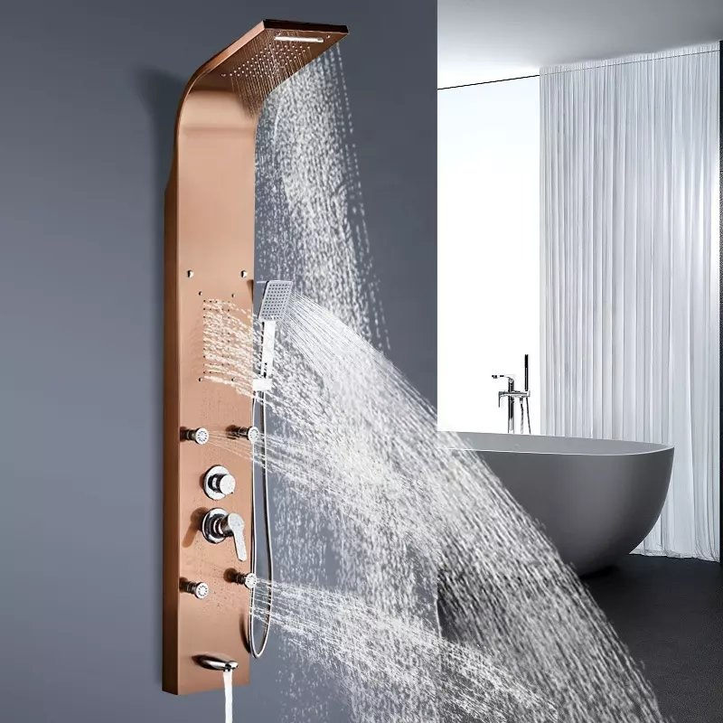 Shower Panel Bathroom Wall Mounted Stainless Steel Waterfall Shower Column Set Tower Massage Jets Shower Panels Colone De Douche