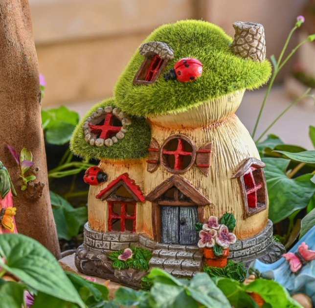 Garden Decor Green Flocked Mushroom Statues