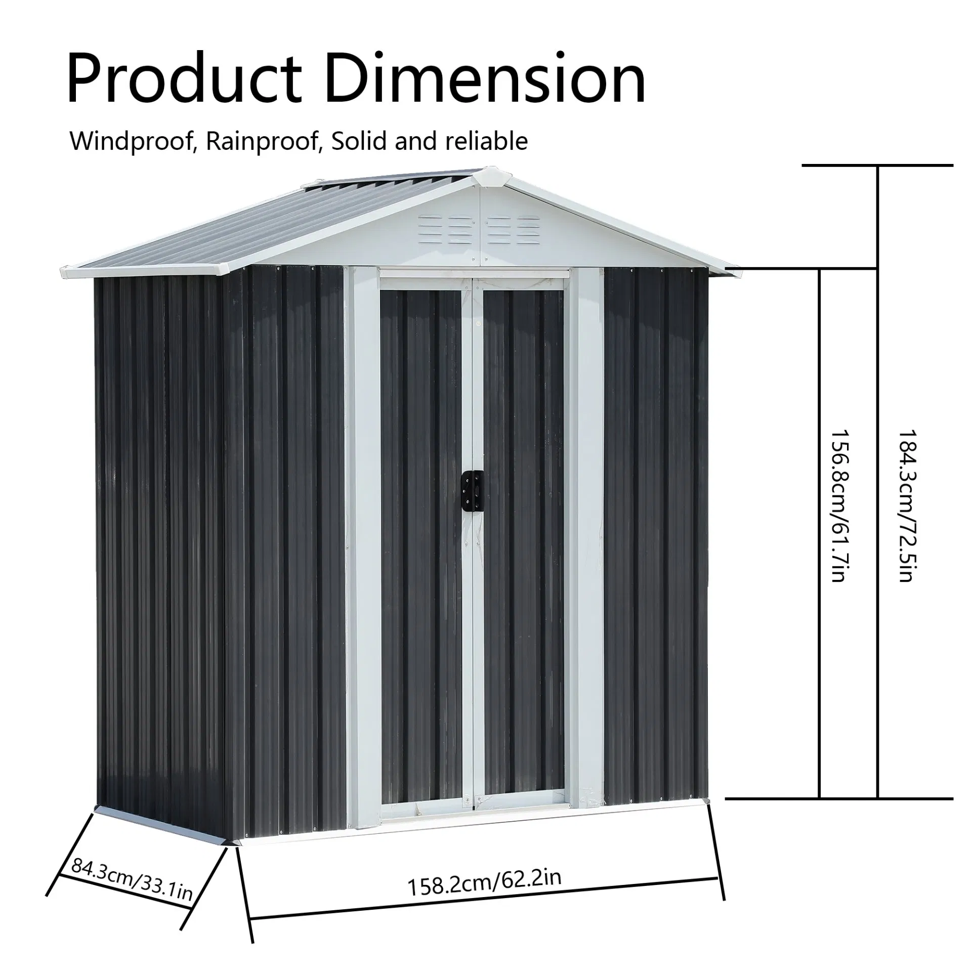 5*3FT Durable Steel Tool House for Outdoor Storage of Garden Tools and Equipment with Lockable Doors Storage Shed Garden Shed