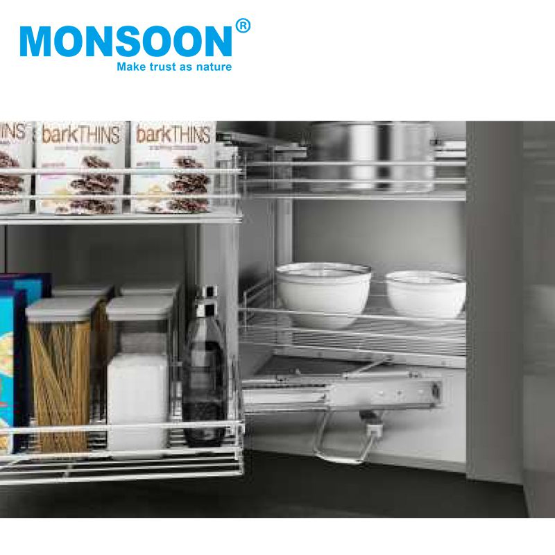 Kitchen Hardware Accessory Multi Purpose Spice Blind Corner Rack Chrome Plated Cabinet Storage Rack Baskets Pull out Soft Close Wire Basket