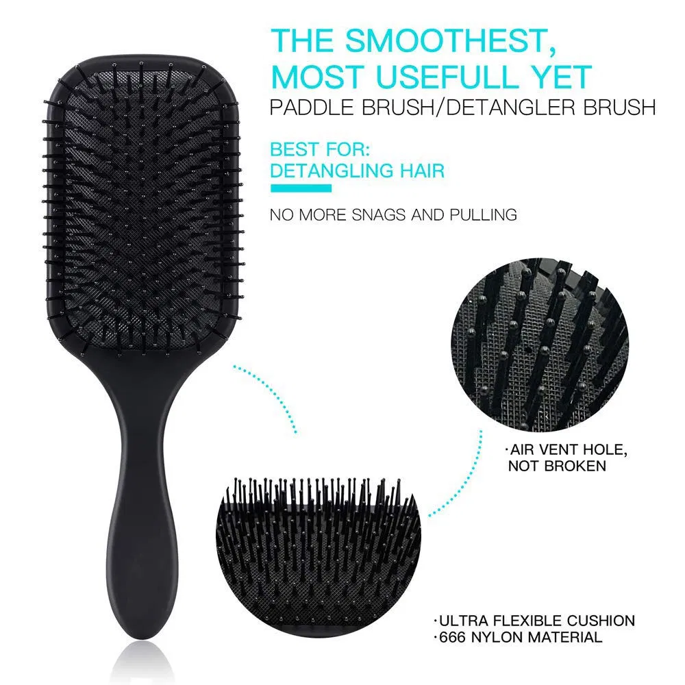 4PCS Black Paddle Hair Comb Plastic Massage Hair Brush Tail Comb
