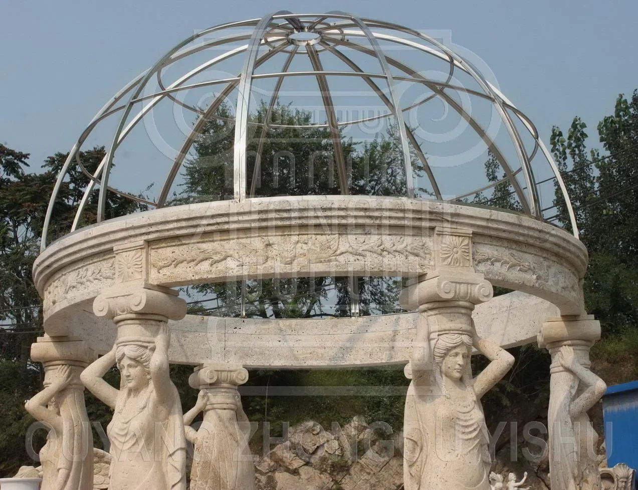 Yellow Marble Stone Gazebo Wedding Pavilion Garden Ornament