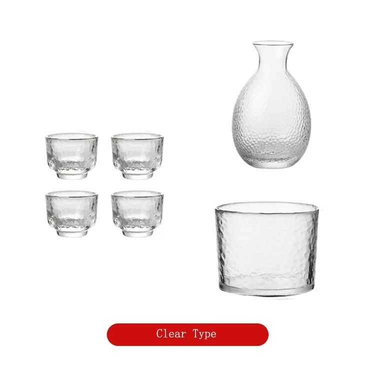 Japanese Stype Clear Hammer Glass Wine Decanter Set with 4 Glasses