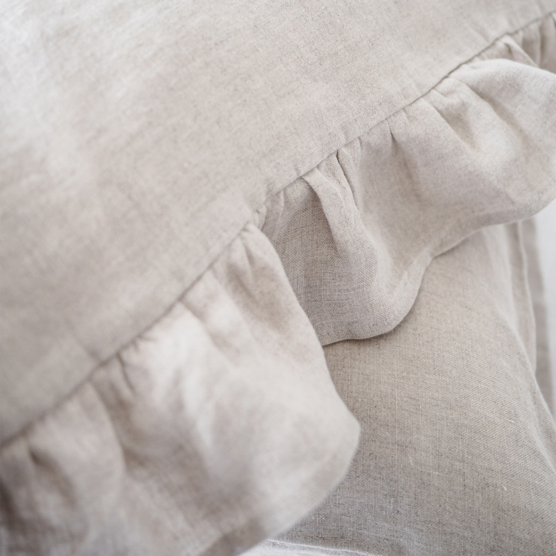 OEM Linen Solid Color with Ruffled Edge Dormitory Cotton Pillow Case