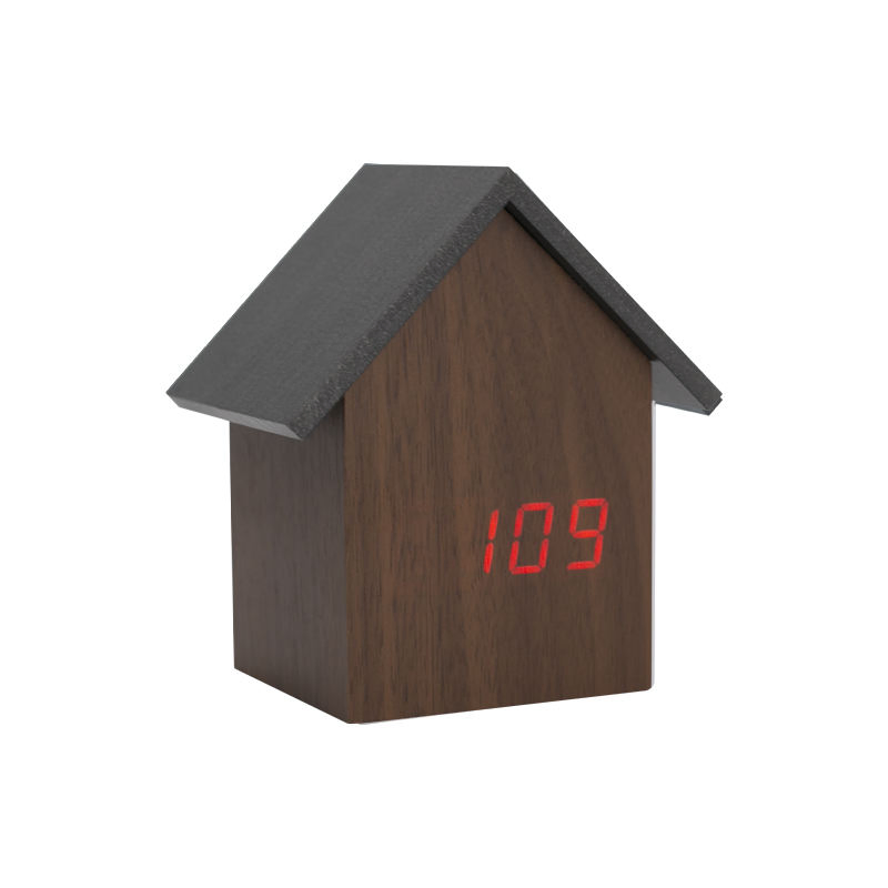 Children Black House Design Digital Wooden Alarm Clock for Gift