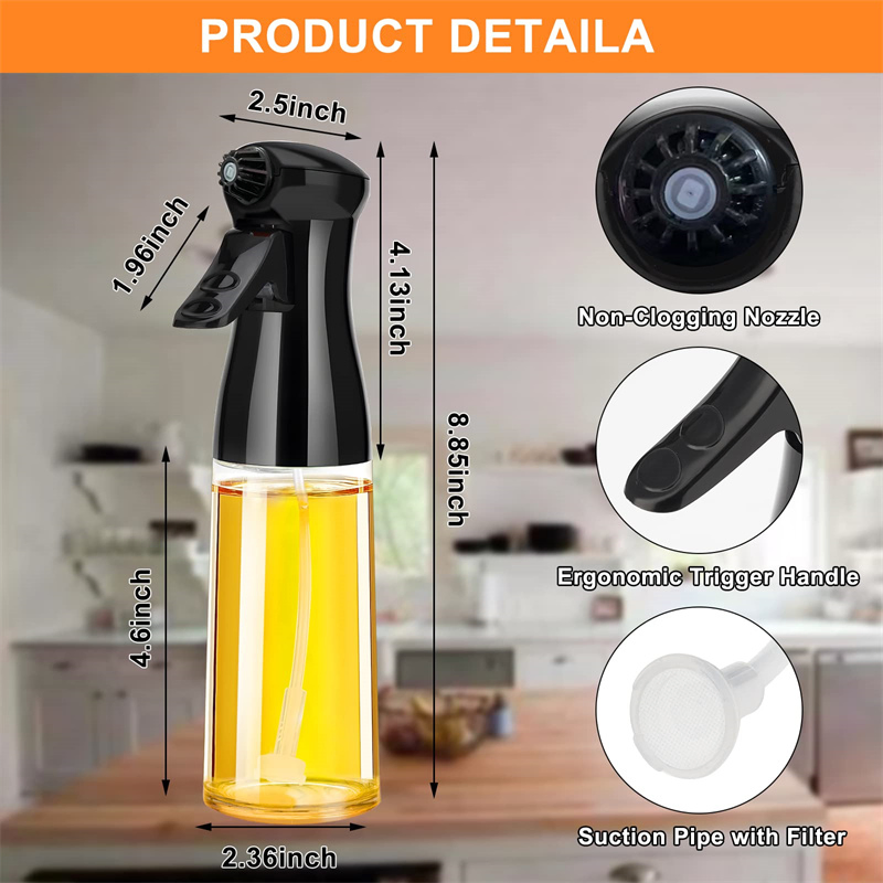 210ml Reusable Food Grade Oil Vinegar Spritzer Sprayer Bottles Glass Olive Oil Dispenser Bottle Oil Sprayer for Cooking