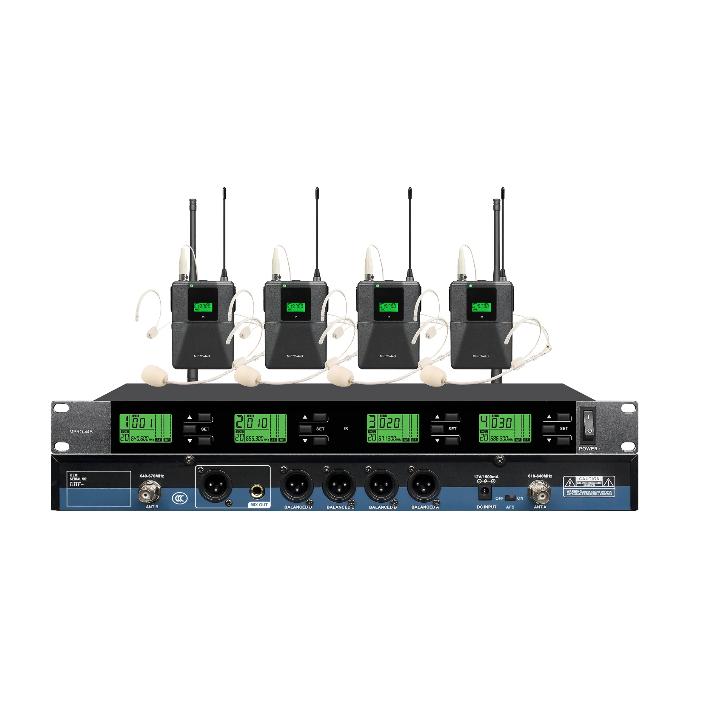 Built-in Feedback Suppressor 4-Channel UHF Wireless Belt Pack Microphone with Digital ID Identification Technology