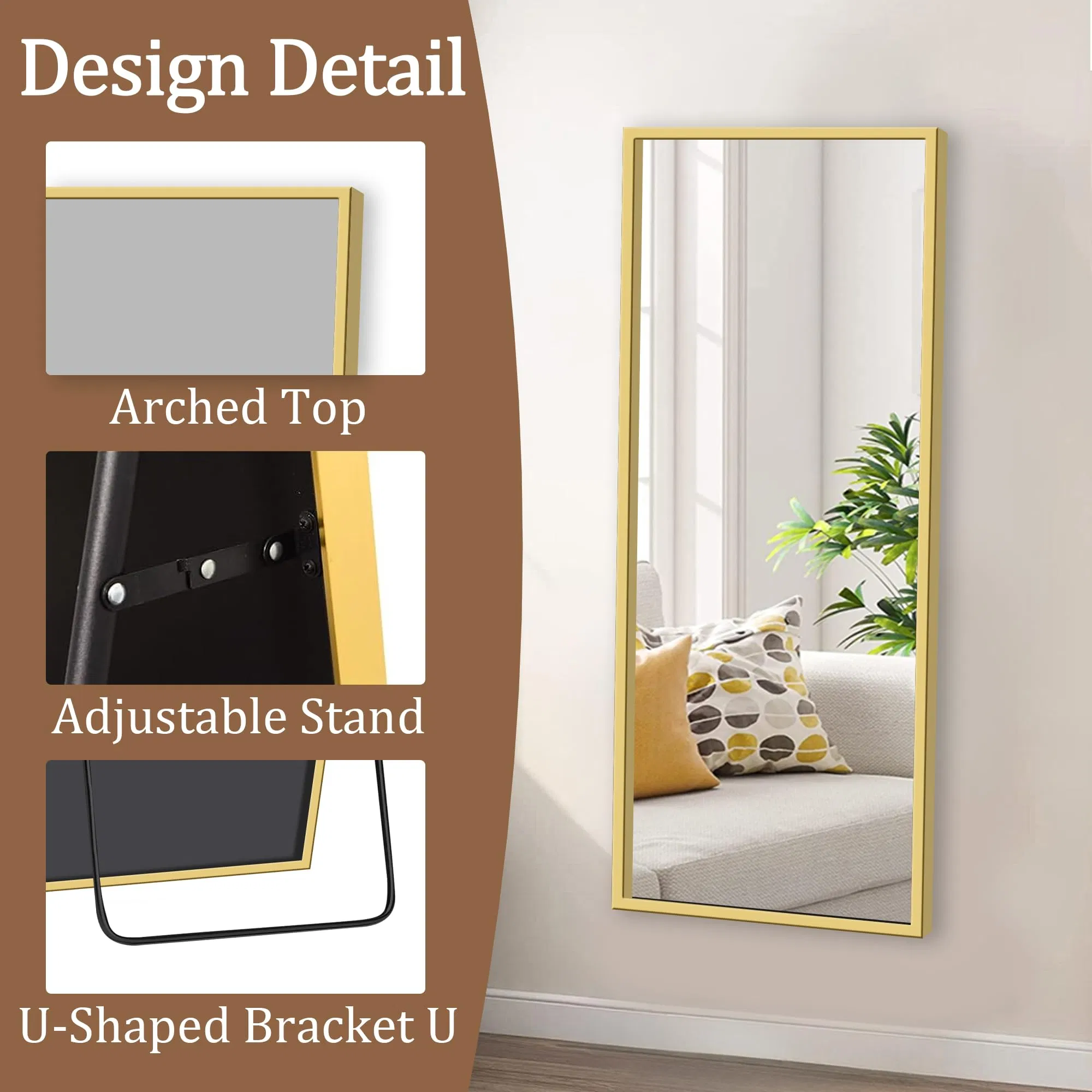 Full Length Mirror with Stand Aluminum Alloy Floor Mirror Wall-Hanging & Tilting Design for Bedroom, Living Room, Dressing Room