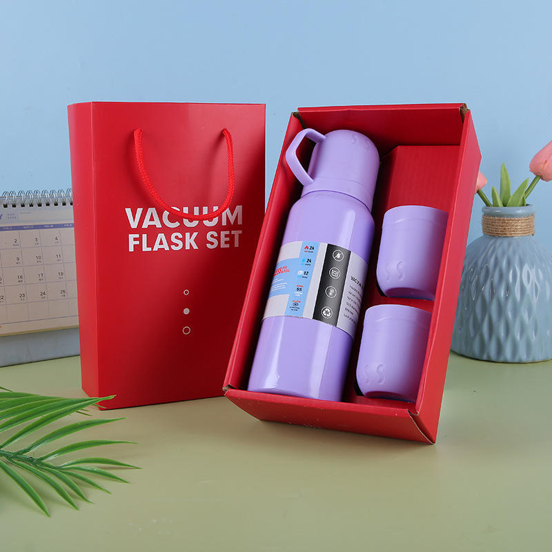 304 S. S 500ml Vacuum Insulated Office Cup with Three-Cover Gift Box Straight Cup Set