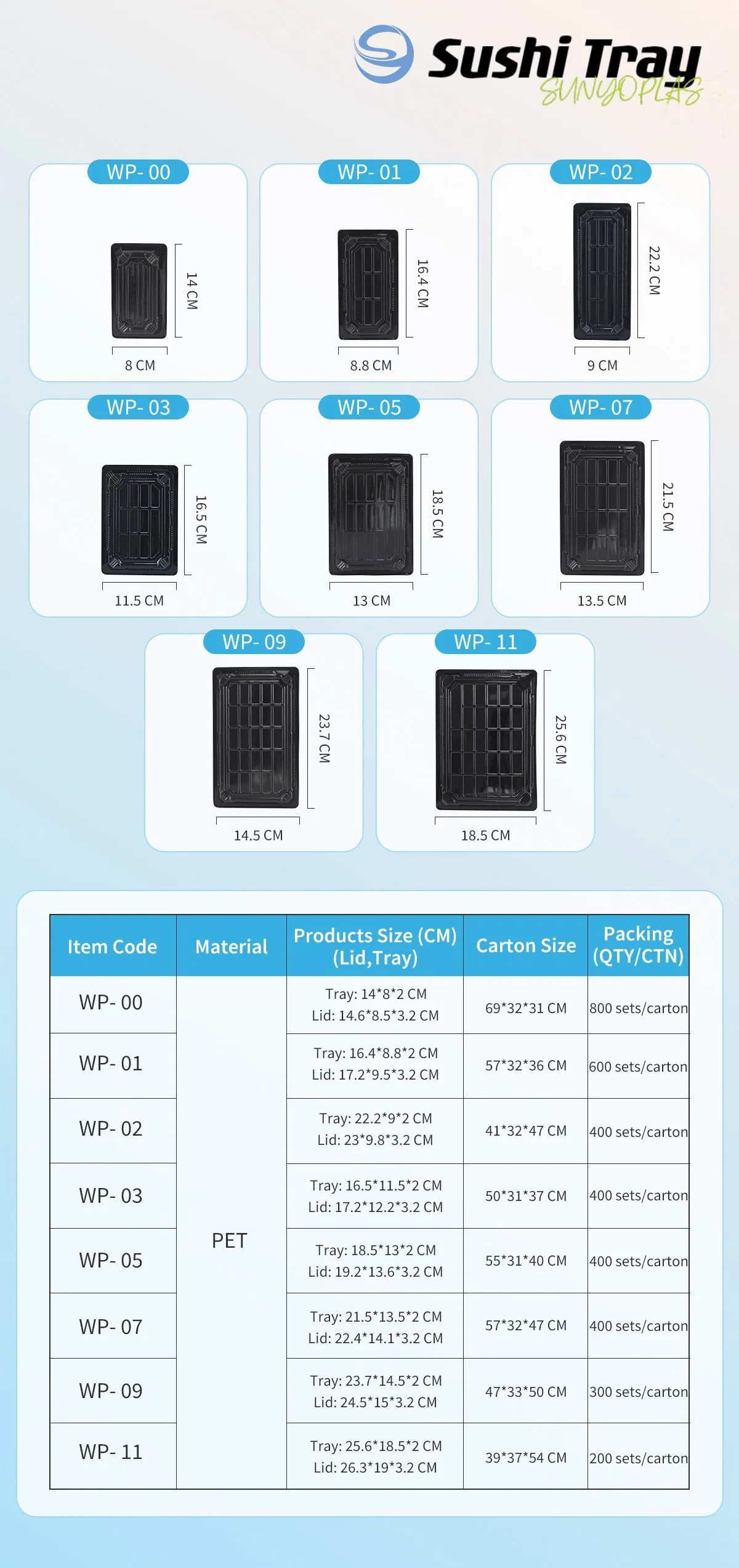 Blister Plastic Sushi Packaging Tray Takeaway Food Box with Lid