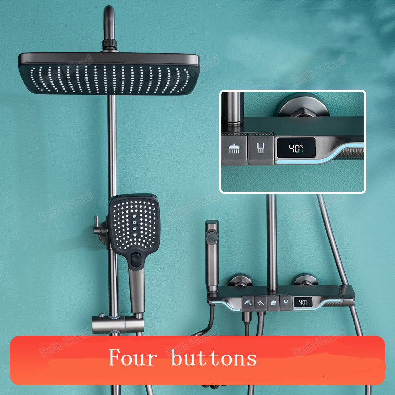 Hot Luxury Black Copper Digital Big Shower Set Bathroom Control Temperature Rain Stainless Steel Shower Sets