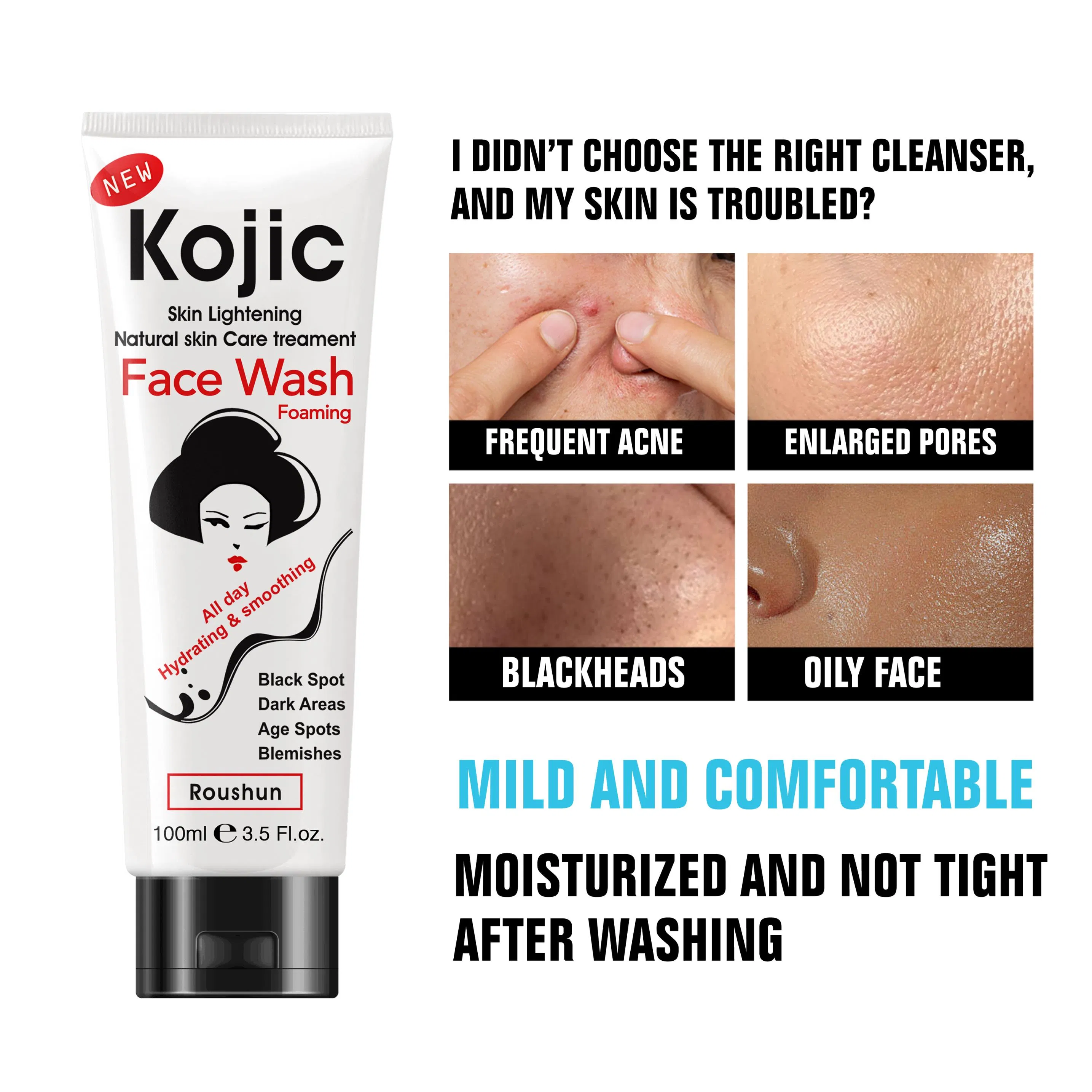 Roushun Kojic Face Wash Foam Facial Cleanser