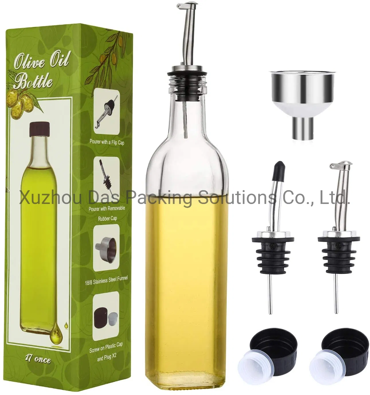 Dark Green Round 250ml Glass Olive Oil Bottle with Stainless Steel Lid